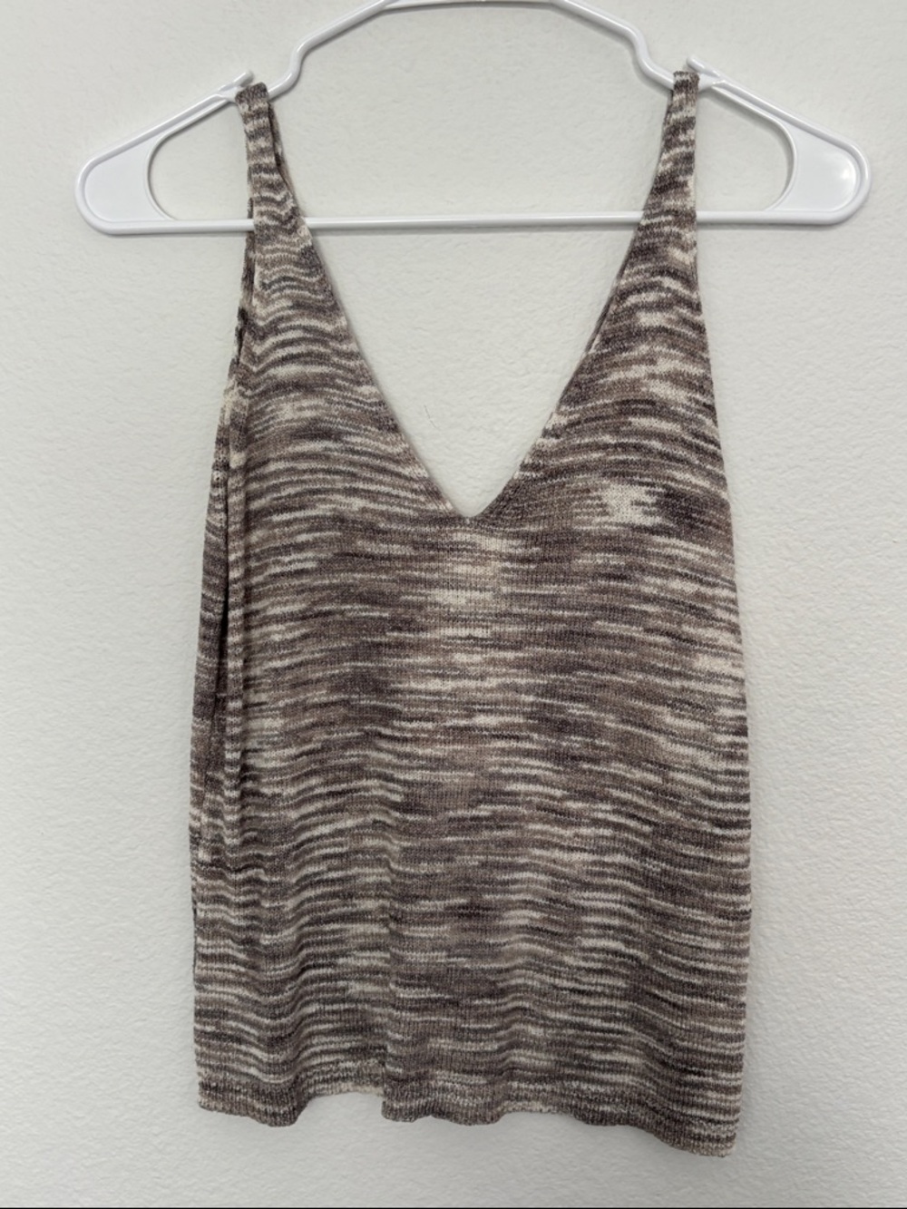 Becaal Marled Taupe Brown Gray Cream V-Neck Knit Tank Top